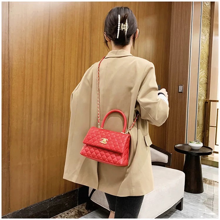 Túi xách đeo chéo nữ trần trám da hạt quai xách logo xích đồng size 33 da đẹp