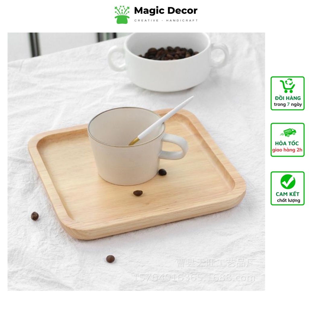 Khay gỗ decor hình vuông đựng đồ ăn, cafe, bánh ngọt gỗ tần bì cao cấp