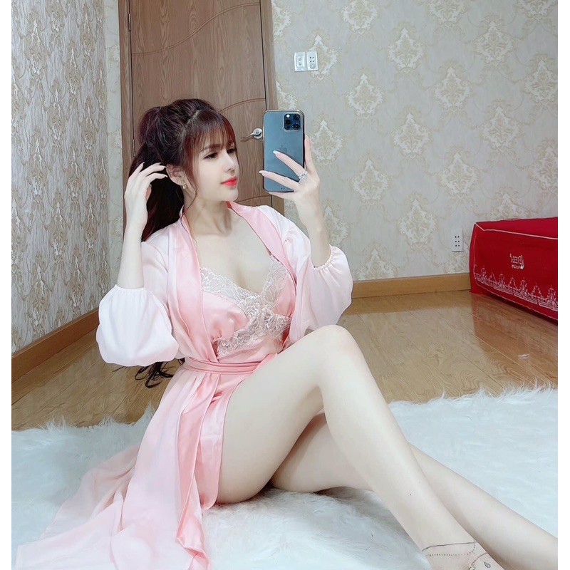 VÁY NGỦ SEXY KÈM ÁO CHOÀNG + DÂY VÀ QUẦN 🌸 CỰC MÁT , RẺ , XINH 🌸 VẢI SATIN LOẠI XỊN