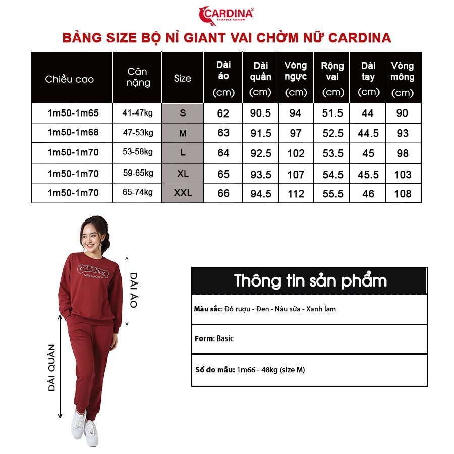 Đồ Bộ Nữ 𝐂𝐀𝐑𝐃𝐈𝐍𝐀 Chất Nỉ Da Cá Cao Cấp In Chữ Dáng Thể Thao Năng Động 2NiF02