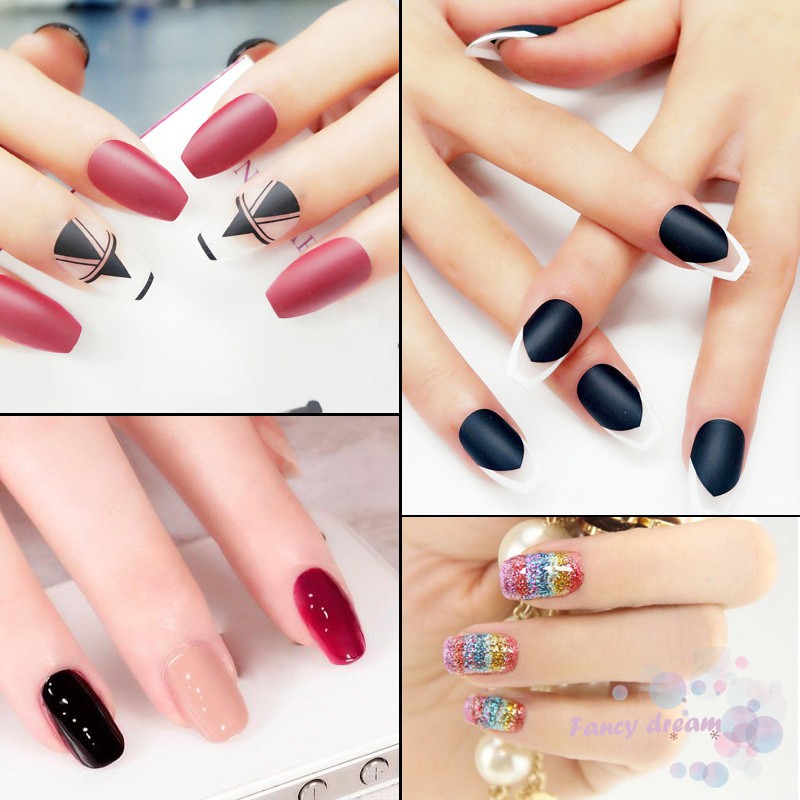 Set 100/500 đầu móng tay giả dài hình quan tài
