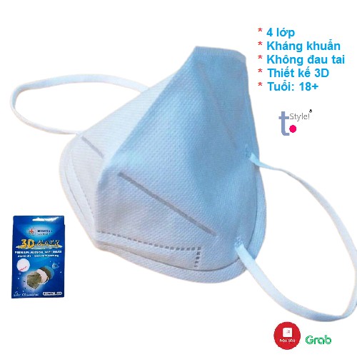 Khẩu trang 3D Mask 4 lớp kháng khuẩn thiết kế siêu vừa vặn màu trắng Khánh An