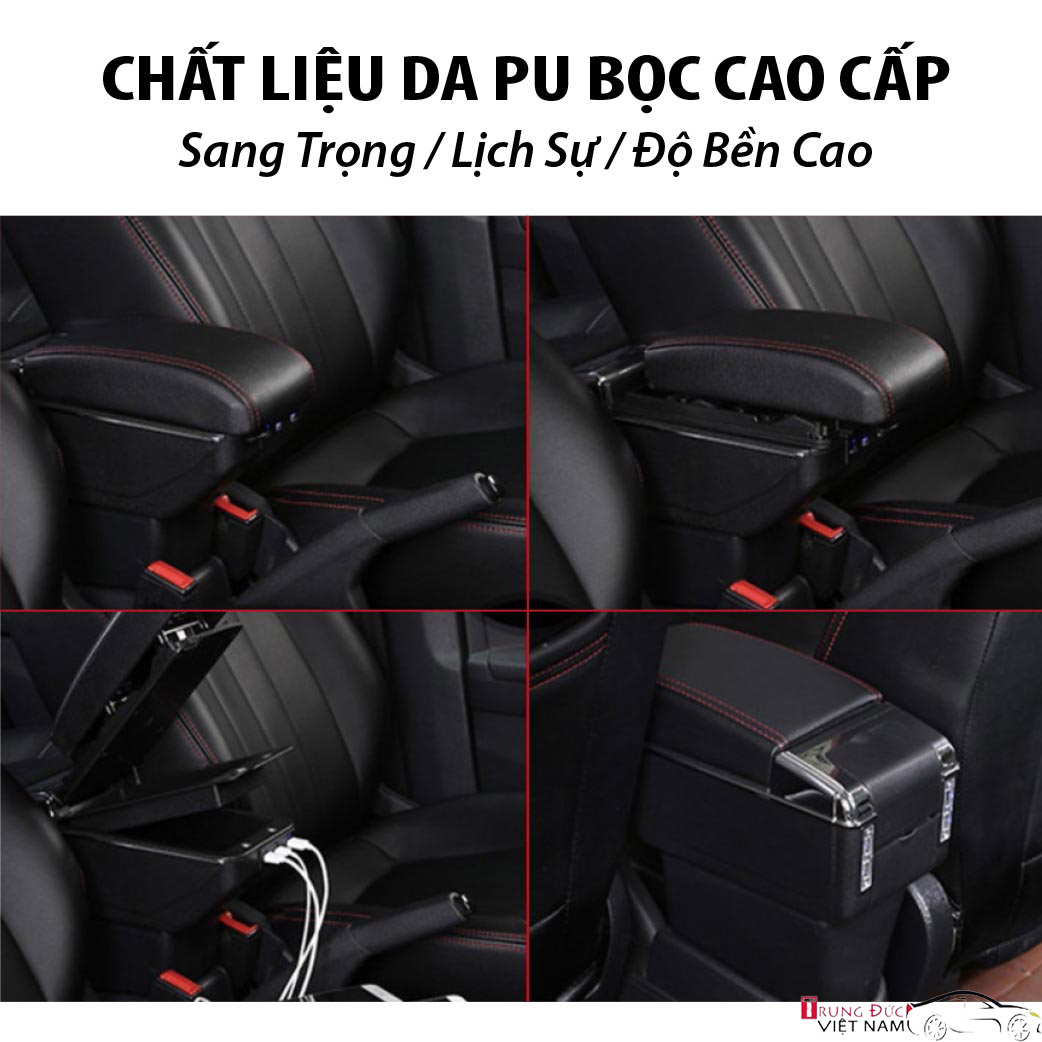 Hộp tỳ tay cho xe ô tô - 7 cổng usp, 2 ngăn đựng đồ tiện ích - quà tặng cây thông thơm treo xe