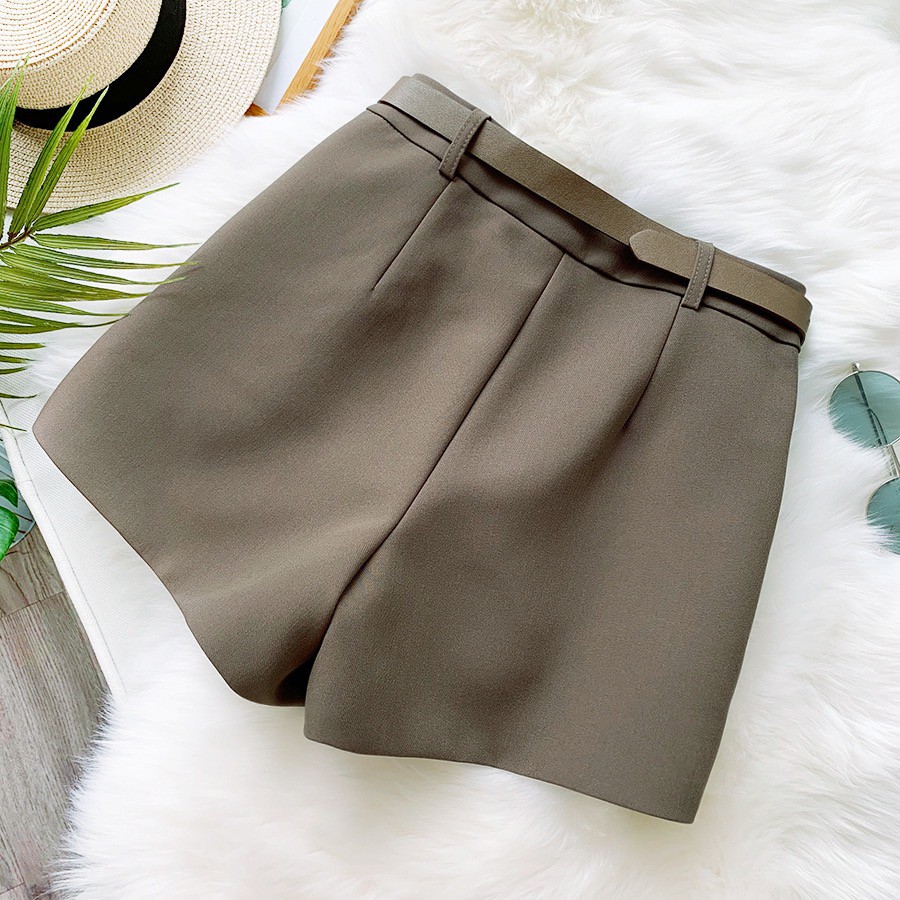 Quần sooc nữ ống rộng chất Tuyết Mưa Quần short nữ xẻ gấu giữa màu Đen, Trắng, Nâu
