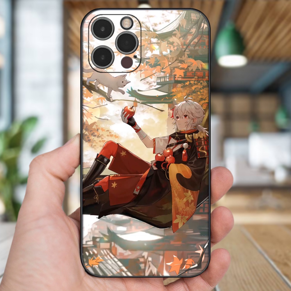 Ốp lưng iPhone 12 Pro dẻo đen cạnh vuông in hình Kazuha Genshin Impact