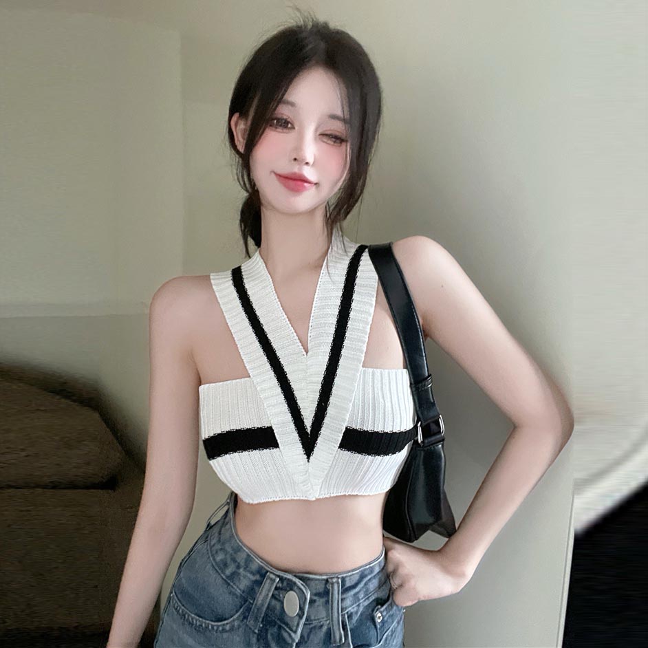 Áo Hai Dây Dệt Kim Họa Tiết Kẻ Sọc Thời Trang