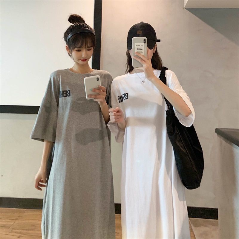 Đầm Ngủ Thun Dáng Dài Qua Gối Phong Cách Hàn Quốc Thời Trang Mùa Hè Cho Nữ