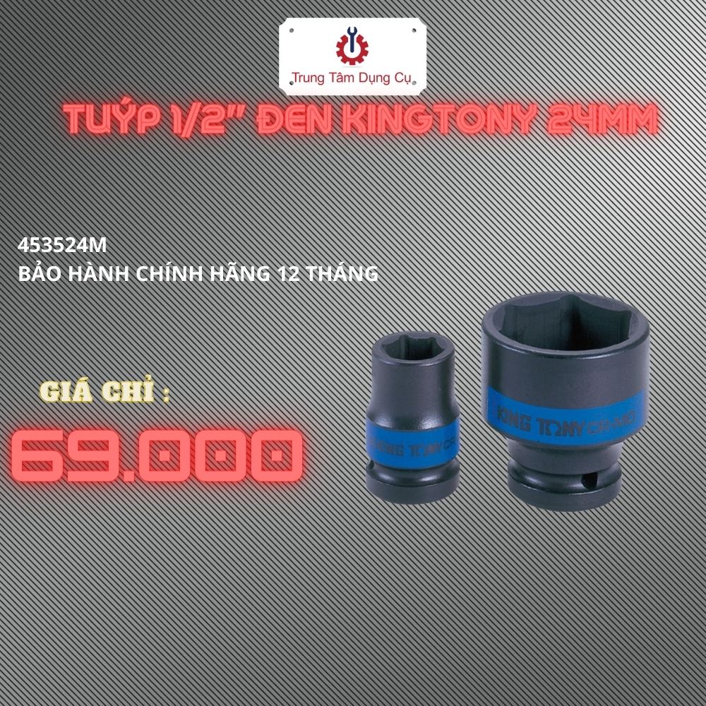 Tuýp 1/2&quot; - 24mm Đen Kingtony 453524M - Chính hãng