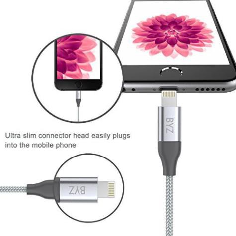 Cáp sạc Iphone dây dù BYZ BL 683i siêu bền dài 120cm hỗ trợ sạc nhanh Hchính hãng