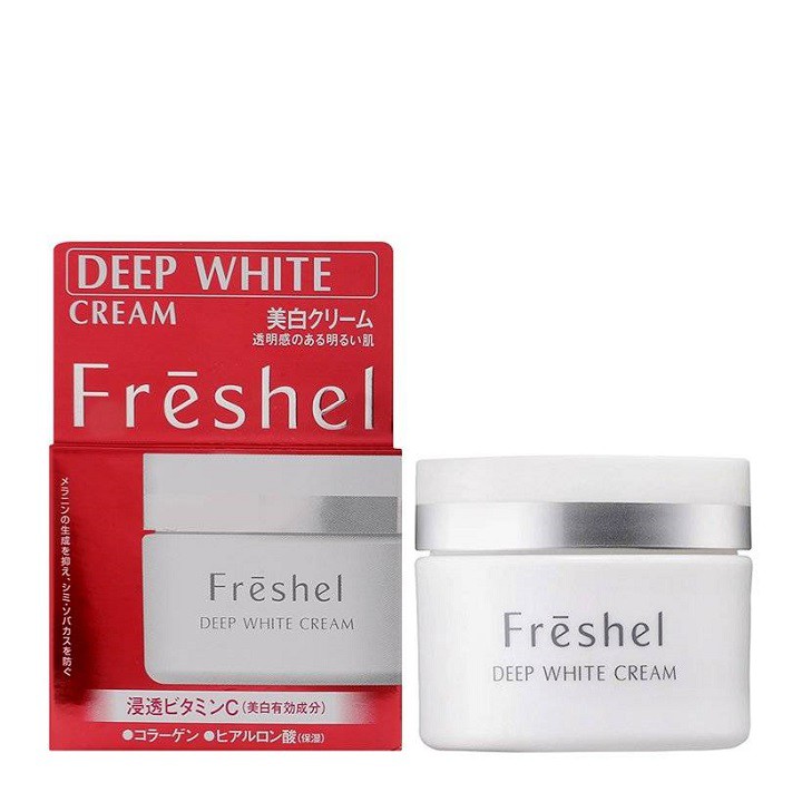 Kem dưỡng da ban đêm Kanebo Freshel Deep White Cream 35g làm sáng da, ngăn ngừa nám và tàn nhang, giúp tái tạo.