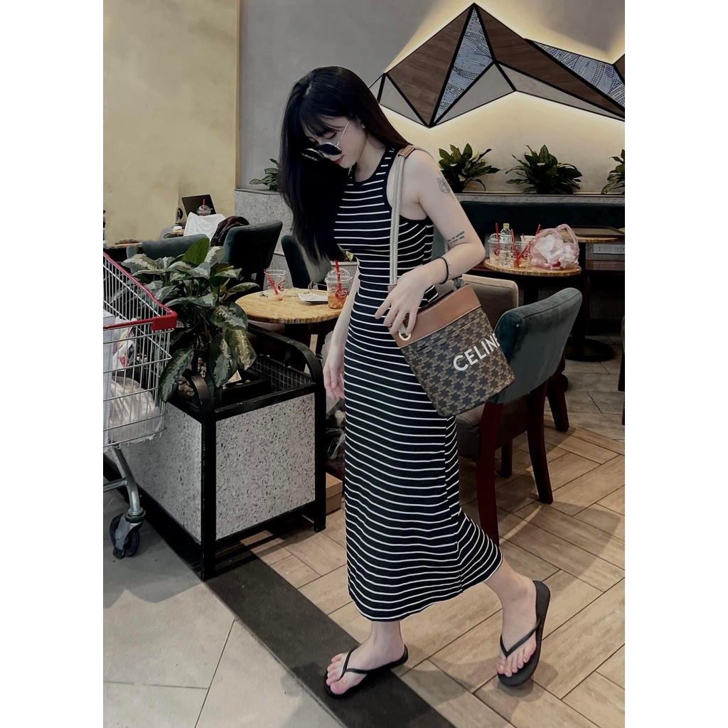 Đầm body 3 lỗ - sát nách dáng dài có mẫu trơn và sọc