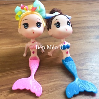 Búp bê nàng tiên cá trang trí bánh kem set 2 màu