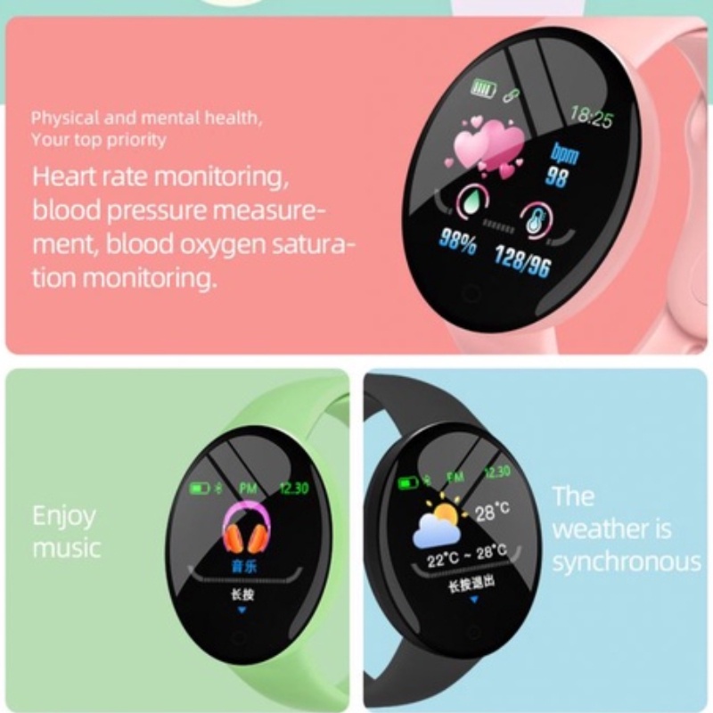 Đồng Hồ Thông Minh D18S Thể Thao Đa Năng Vòng Tay Oxy Trong Máu Nhịp Tim Theo Dõi Giấc Ngủ 1.44 Inch Màn Hình Tròn Thông Minh đồng Hồ ^ MK ^