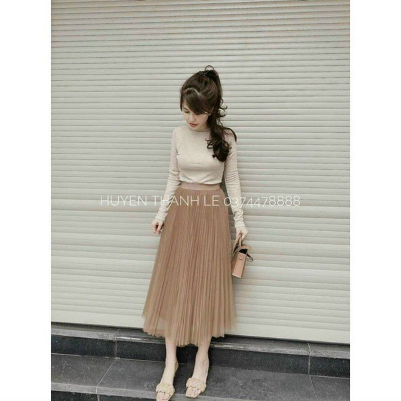 Chân váy voan dáng dài 3 lớp hàng QC
