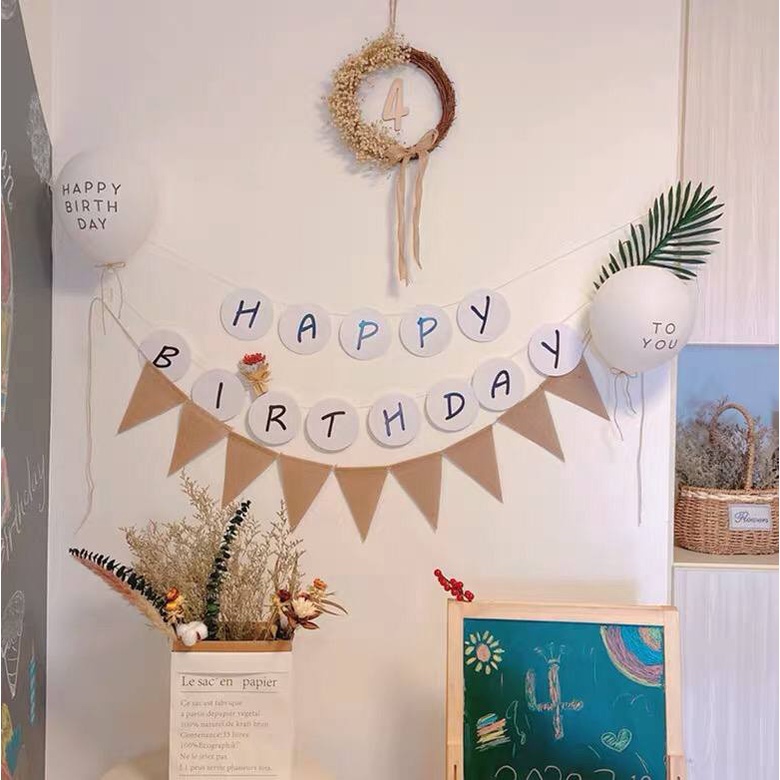 Dây chữ Happy Birthday tròn trắng trang trí sinh nhật phong cách Hàn Quốc