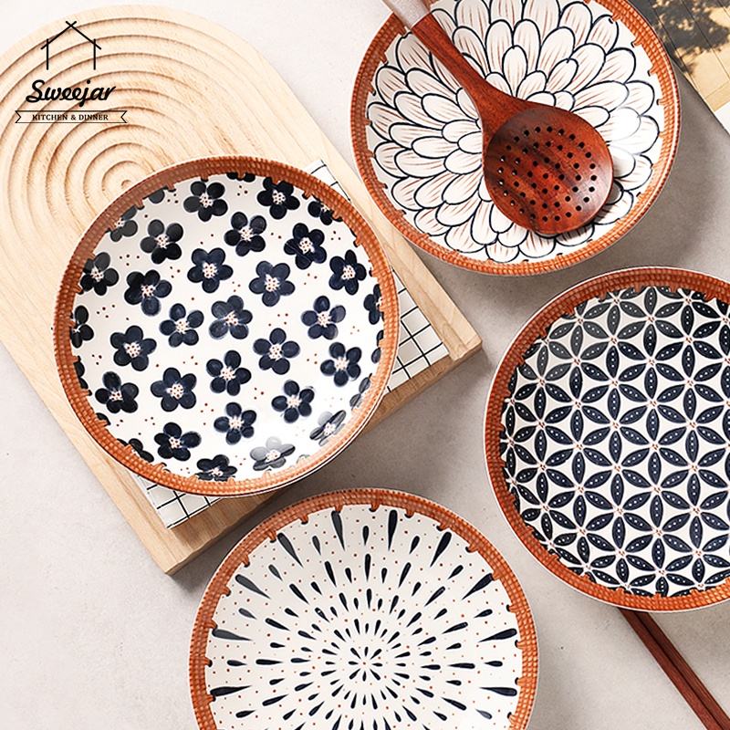 Đĩa Sứ Tròn 8 Inch Phong Cách Nhật Bản Cho Nhà Hàng