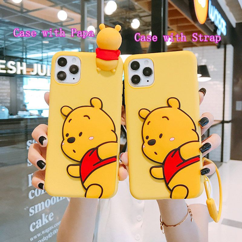 OPPO A52 A72 Ace2 Reno 10X Zoom Ace F11 F9 Pro F5 F7 F3 F1 Plus A73 A83 A71 A71K A59 F1S A57 A39 A37 Cartoon Winnie the Pooh Soft TPU + Papa Strap Phone Case