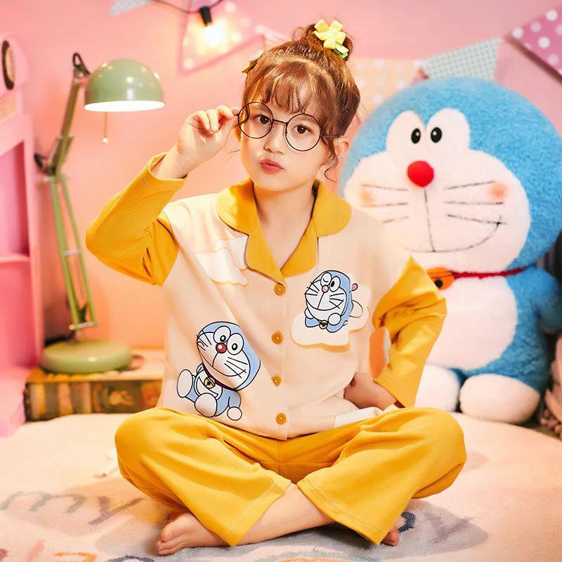 Bộ cổ vàng Doreamon Mẹ và bé mặc nhà vừa dễ thương lại mềm mại dễ chịu