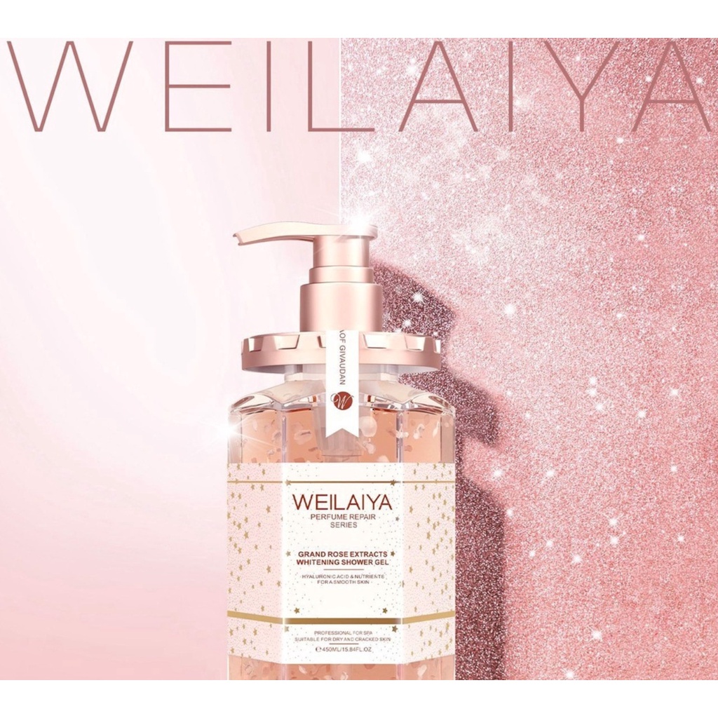 Set hộp quà sữa tắm trắng da cánh hoa hồng Damask Weilaiya Grand Rose Extracts Whitening Shower Gel 450ml