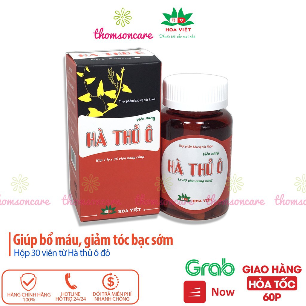 Hà thủ ô đỏ viên uống giảm rụng tóc, giảm tóc bạc sớm, giúp mọc tóc, đen tóc, bổ máu - Hộp 30 viên Hoa Việt