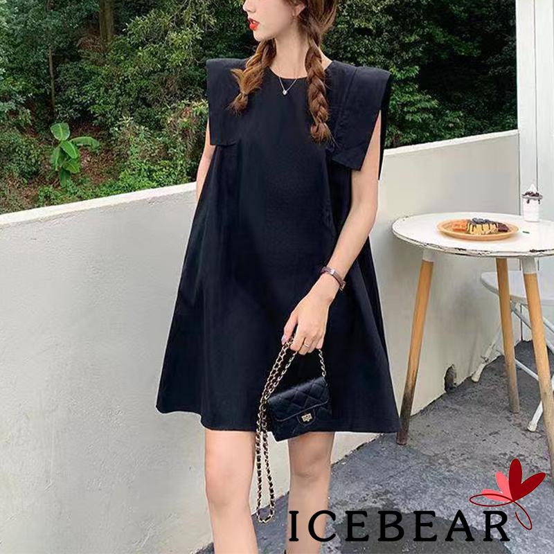 Đầm Dài Qua Gối Không Tay Cổ Tròn Màu Trơn Dành Cho Nữ