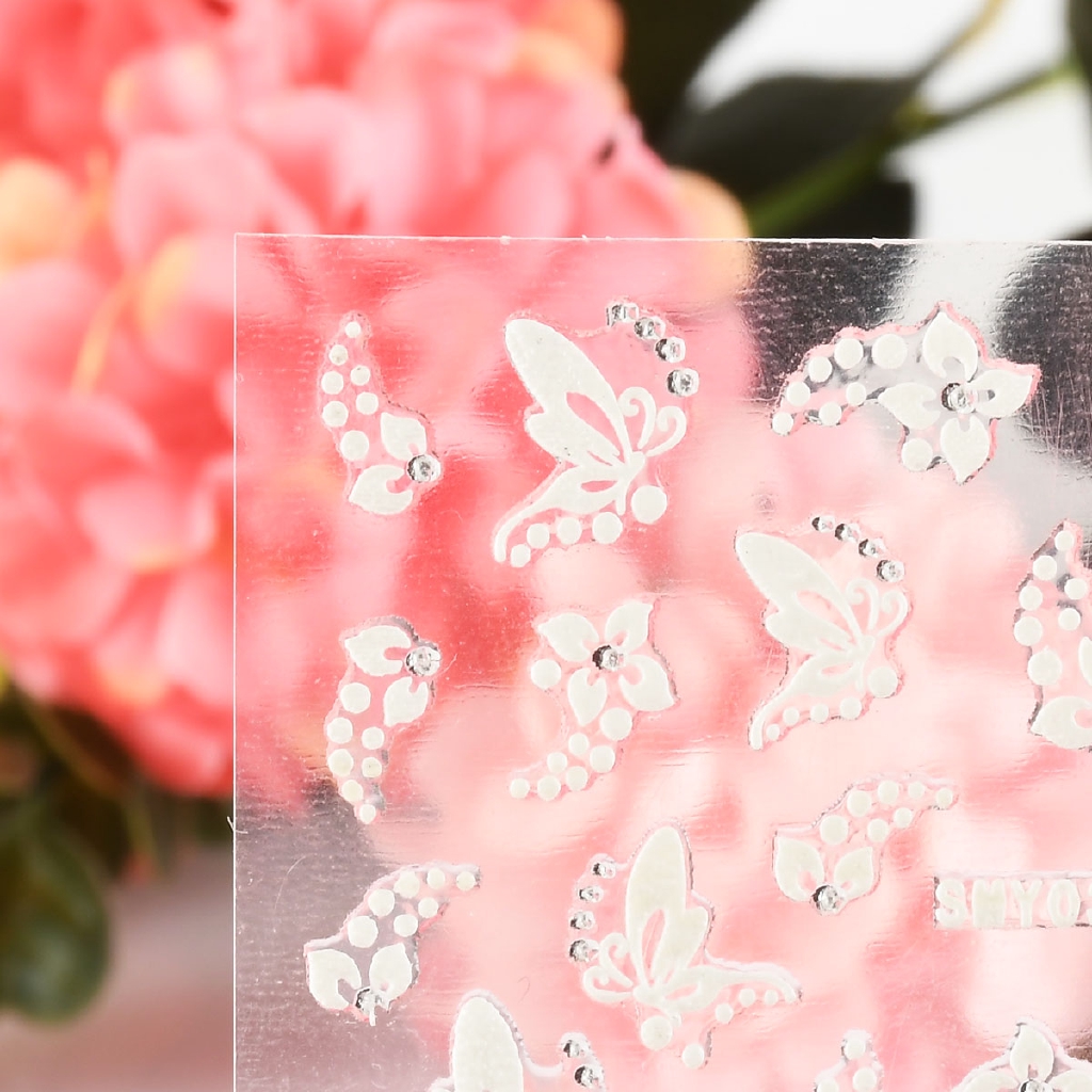 Miếng decal dán trang trí móng tay hình bướm &amp; hoa 3D
