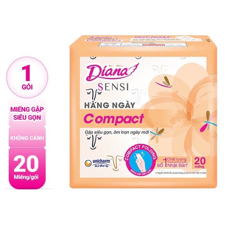 Combo 6 Gói Băng Vệ Sinh Diana Hàng ngày Compact gói 20 miếng