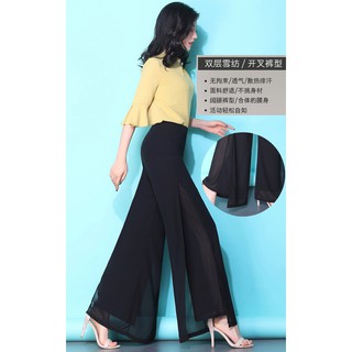 quần chiffon ống rộng xẻ tà