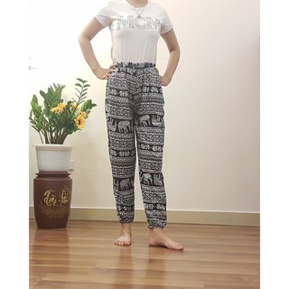 Quần LANH nữ dáng thụng bo gấu chất vải mềm mát cạp chun