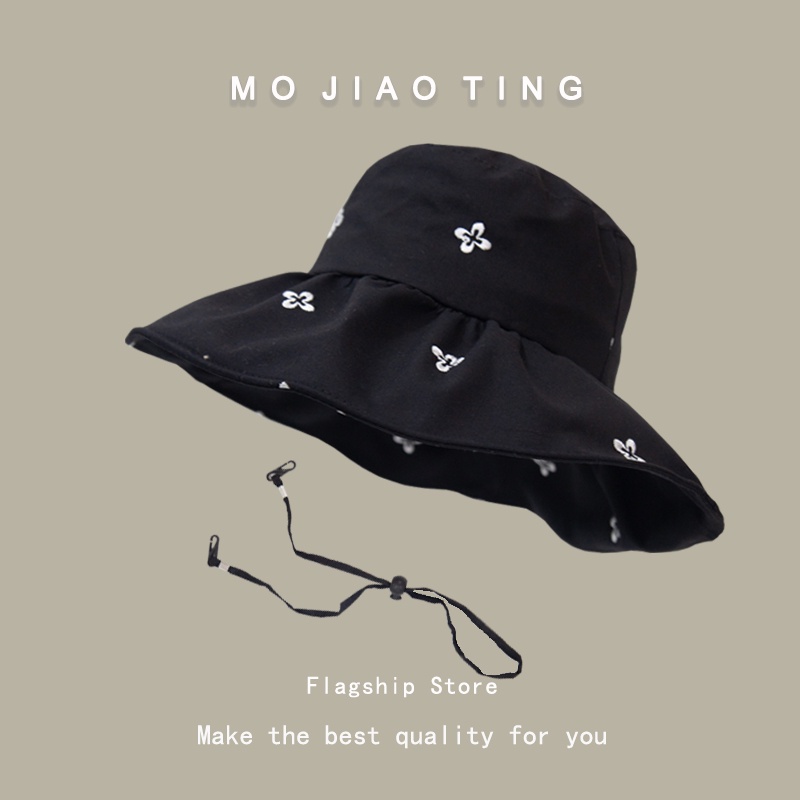 Nón tai bèo che mặt chống nắng rộng vành thêu hoa kiểu Hàn Quốc dễ phối đồ thời trang mùa hè cho nữ
