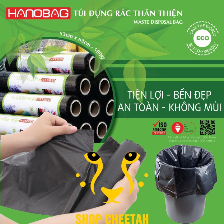 (53cm x 63cm x 0,5kg) – Túi đựng rác An toàn  – Túi đựng rác tiện ích HDPE – Màu đen – Túi dày và sạch không mùi