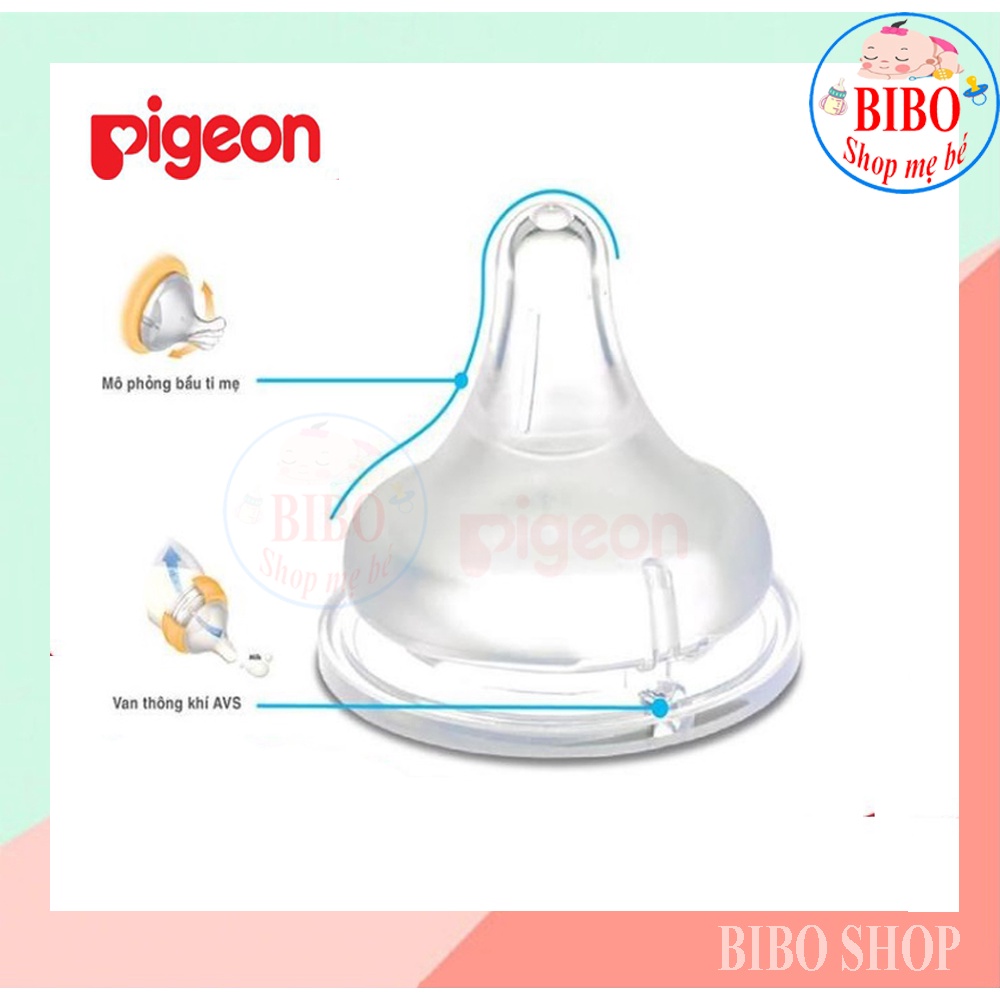 Núm Vú Silicone Siêu Mềm Plus Pigeon 2 Cái/Vỉ, Núm Ty Cổ Rộng Hàng Chính Hãng Công Ty