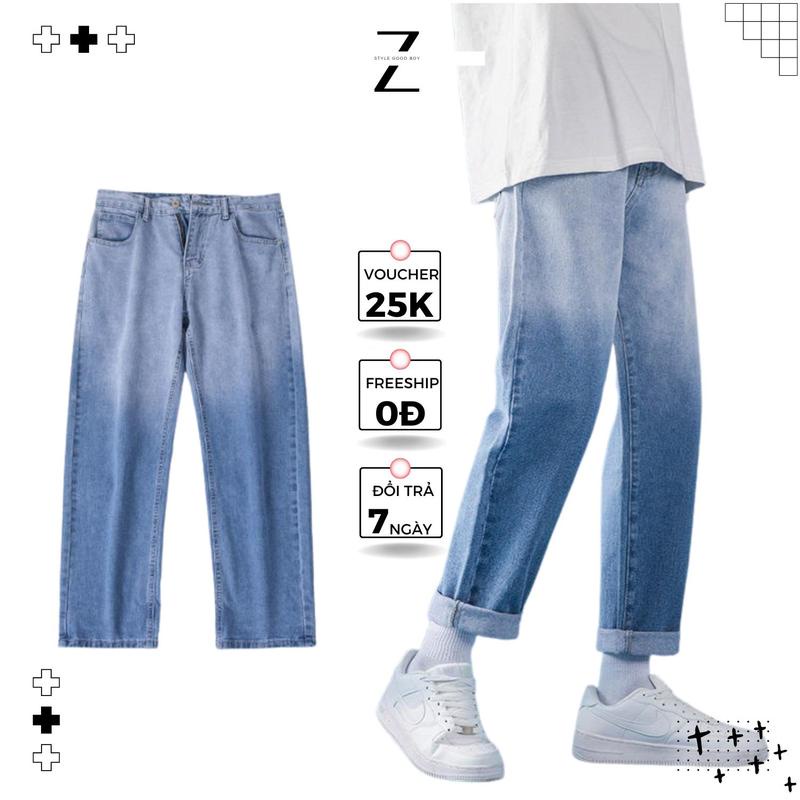 Quần Jean Nam Dáng Dài Ống Suông Loang 2 Màu Hot Hit Vải Jean Co Dãn Không Nhăn Không Xù Màu Xanh Tại Gen Z Store HN