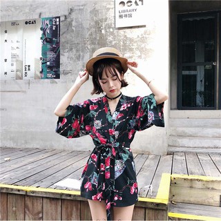 Áo khoác ngoài kiểu kimono họa tiết hoa lá thời trang cho nữ