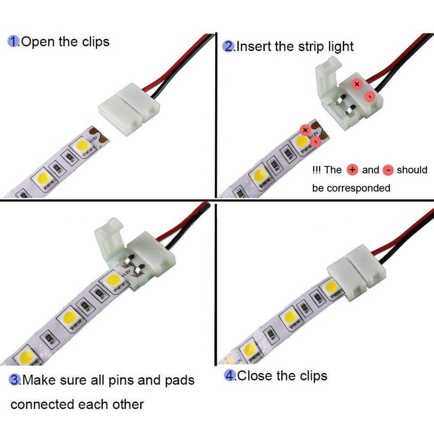Đầu Kẹp Dây Led Dán 2835,5050,3014 Không Cần Hàn Thiếc, Cáp Kết Nối, Kẹp Nối led thanh nhôm PCB 8mm