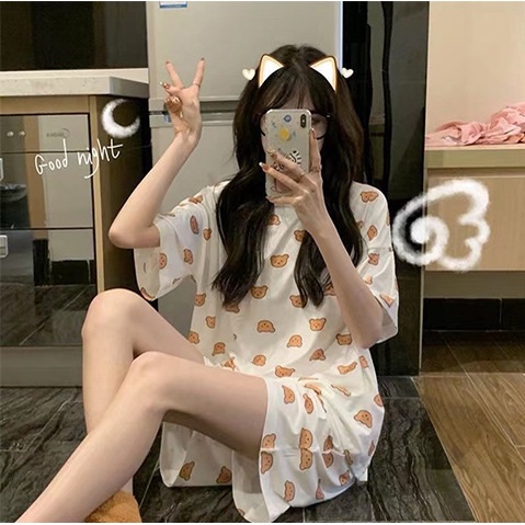 Set đồ ngủ thun đùi mặt gấu DN157 (có ảnh thật)