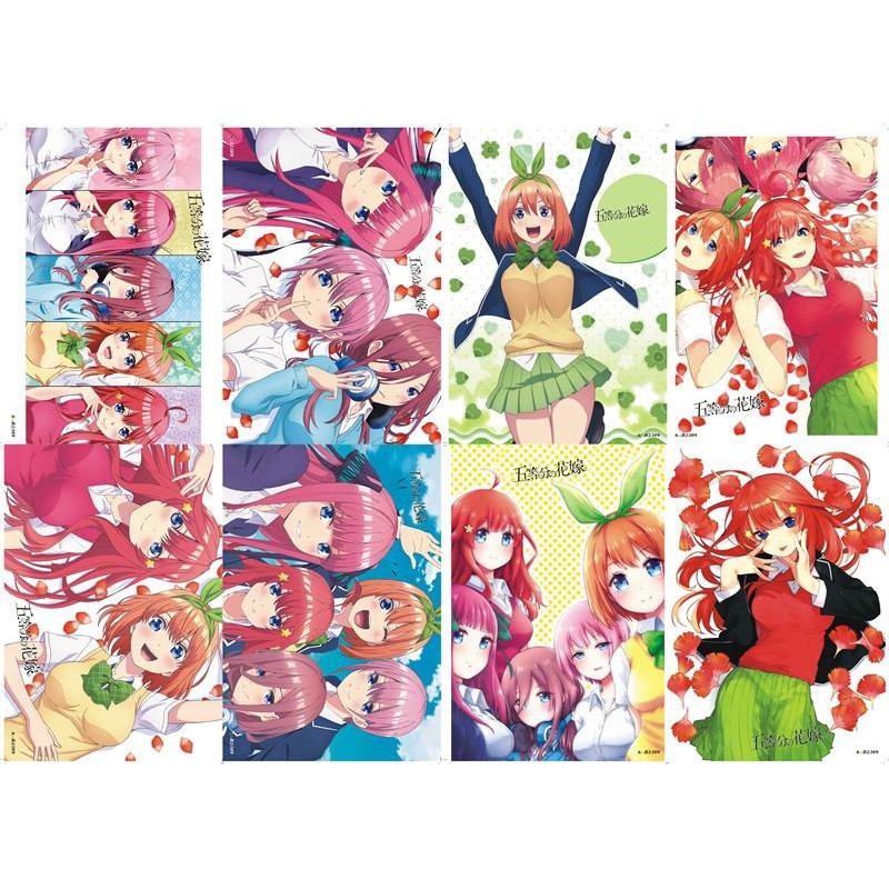 Poster Gotoubun no Hanayome Nhà có năm nàng dâu 8 tấm ảnh A4 anime chibi tranh treo