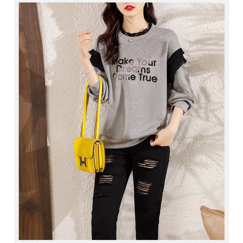 ZHELIHANGFEI Áo Nỉ Nữ Dài Tay Cổ Tròn Form Rộng Thời Trang Hàn