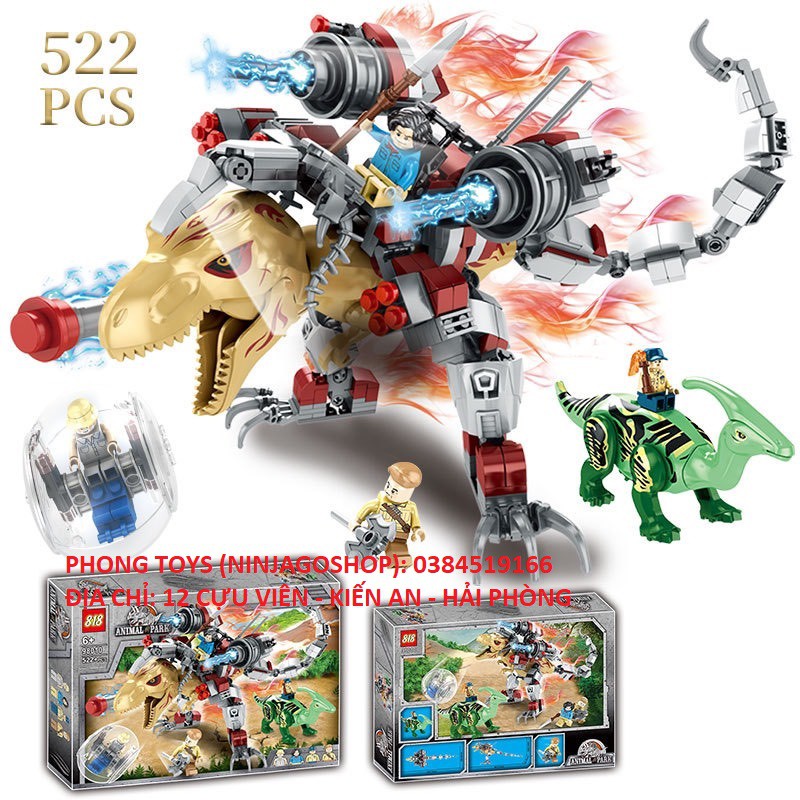 Lắp Ráp xếp hình Jurassic World Dinosaur 98010 : CHIẾN BINH CƯỠI KHỦNG LONG BẠO CHÚA CHIẾN ĐẤU 522+ mảnh