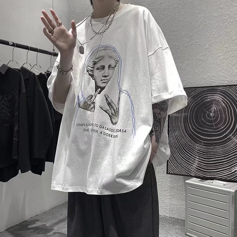 Áo Thun Tay Ngắn Dáng Rộng In Họa Tiết Hoạt Hình Phong Cách Hip Hop Nhật Bản Thời Trang Mùa Hè Cho Nam Và Nữ Size M-5XL