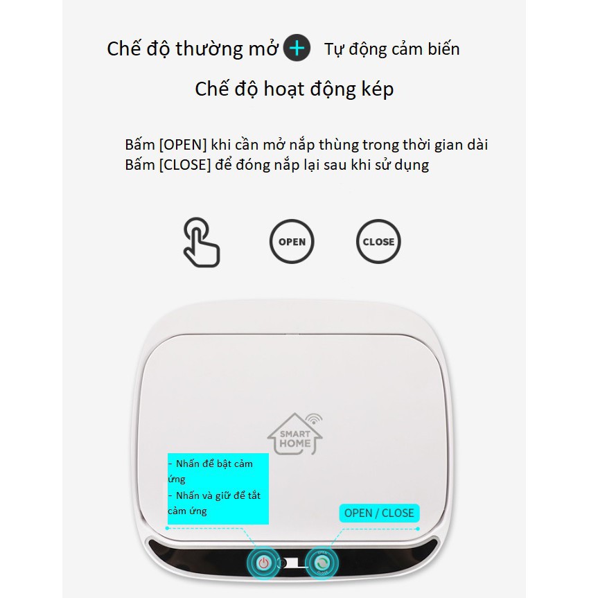 [BH 1 đổi 1] Thùng Rác Cảm Ứng Thông Minh Có Nắp Đóng Mở Tự Động Có Hộp Đựng Túi Rác Tiện Lợi Đèn Chiếu Sáng Ban Đêm