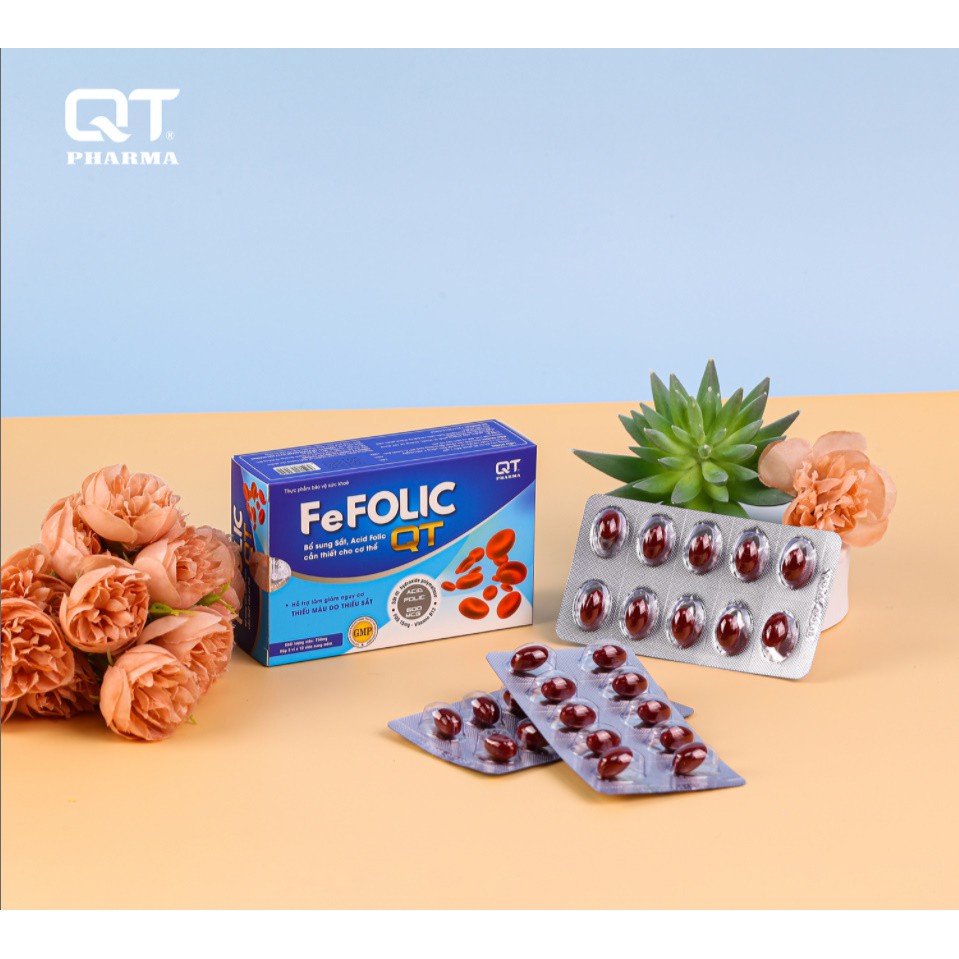 FeFolic QT Pharma Việt Nam hộp 30 viên bổ sung sắt, acid Folic cho cơ thể