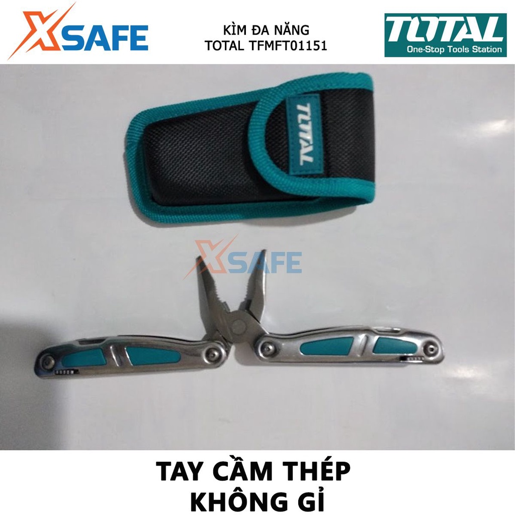 Kìm đa năng TOTAL TFMFT01151 | bộ kềm đa năng Có 15 công dụng cắt kích thước tổng thể 155 mm, Linh kiện bằng thép không