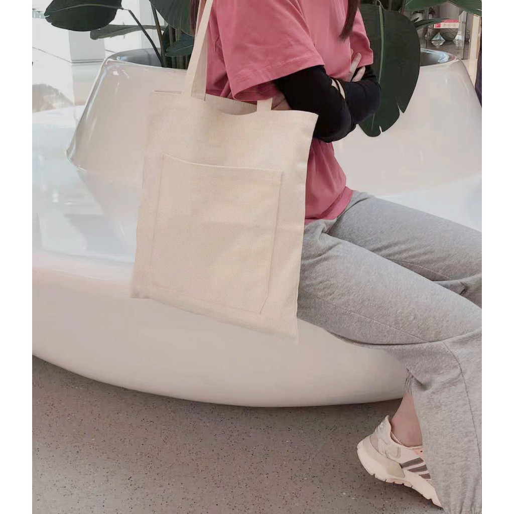 Túi Vải Tote Phối Ngăn Ngoài Màu Trơn Simple Chất Dày P1990