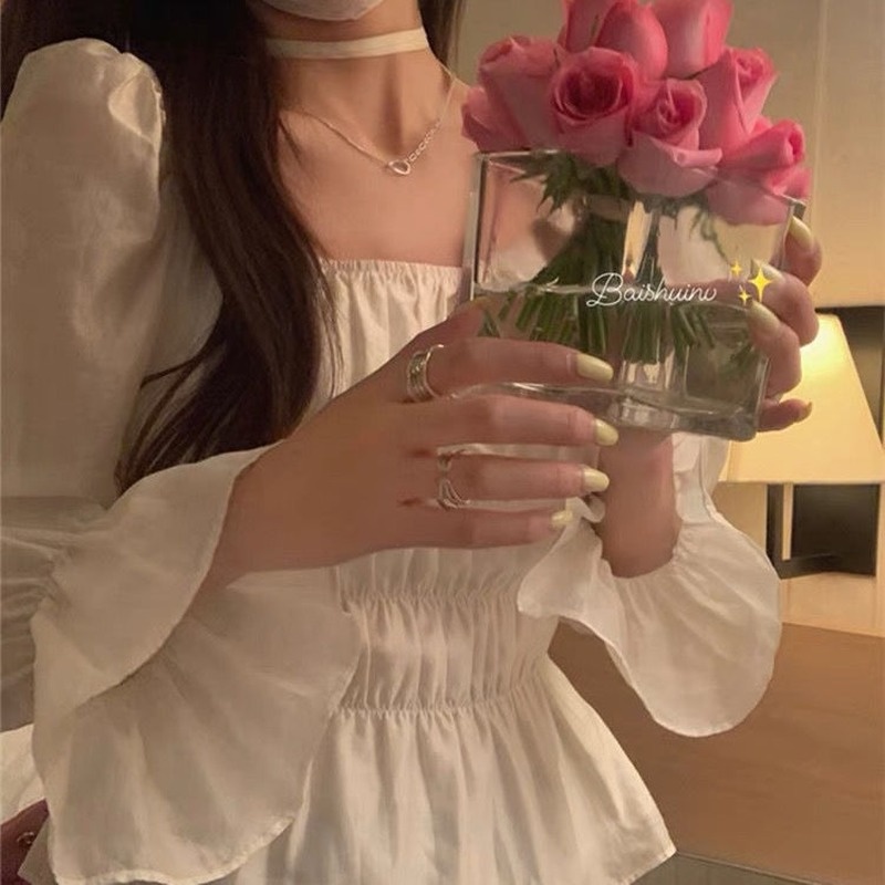 Áo Sơ Mi Dài Tay Cổ Vuông Thời Trang Theo Phong Cách Pháp Cho Nữ