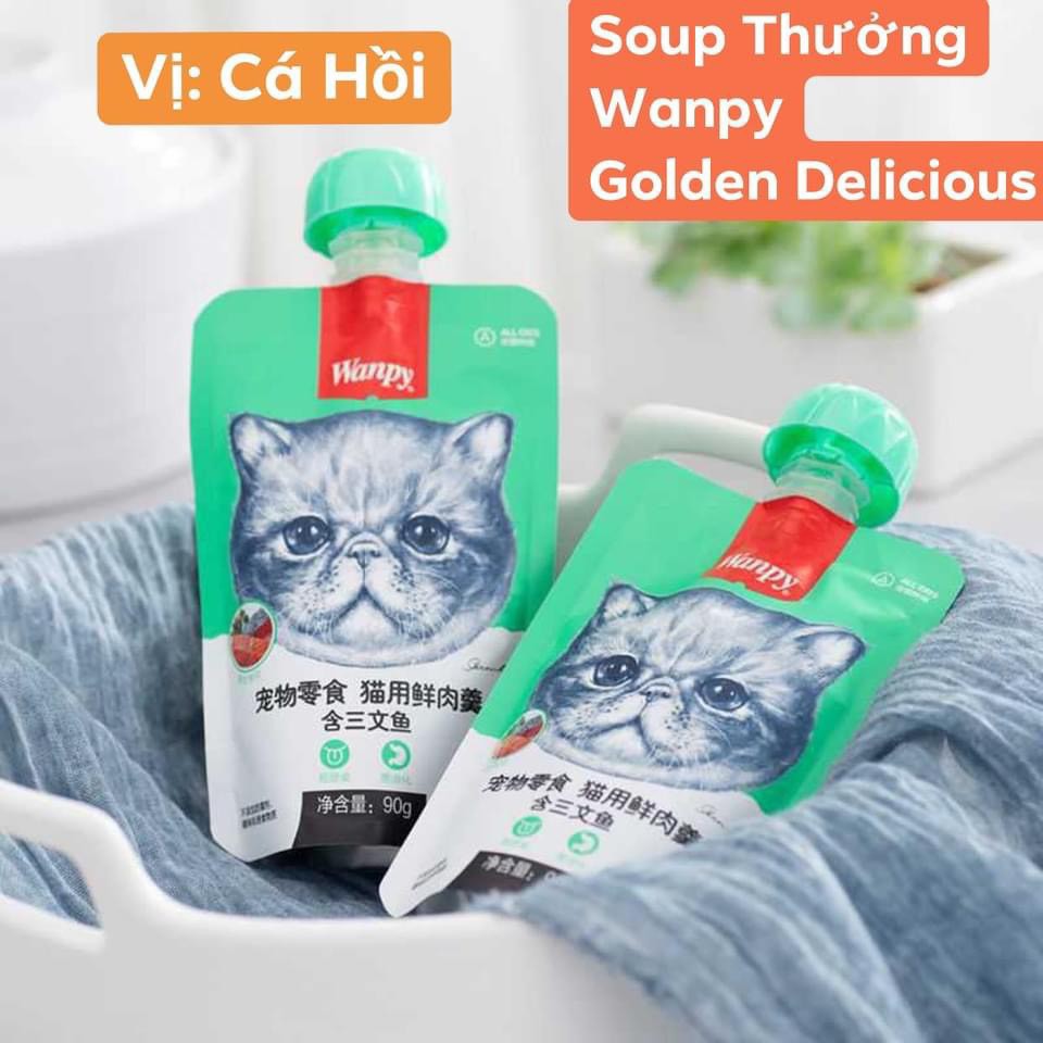 Soup Thưởng Soup Dinh Dưỡng Wanpy 90Gr Có Nắp Vặn Tiện Lợi - 4 Vị Yêu Thích Dành Cho Mèo