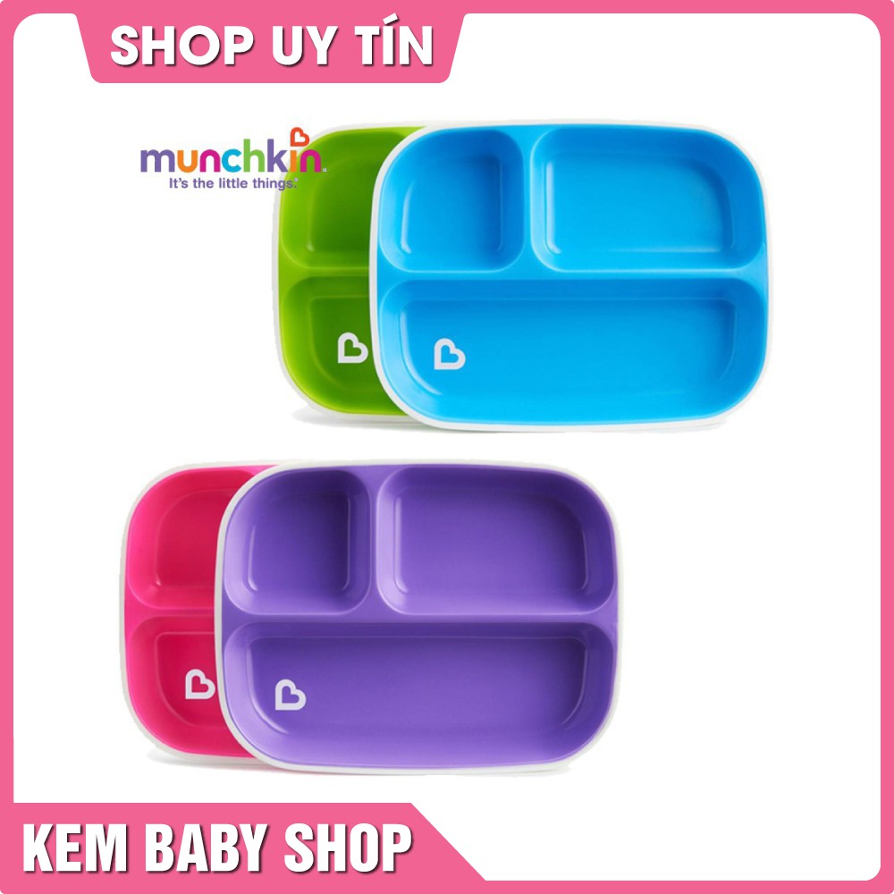 [Chính Hãng] Bộ 2 đĩa chia ngăn chống trượt Munchkin - khay ăn chia ngăn cho bé