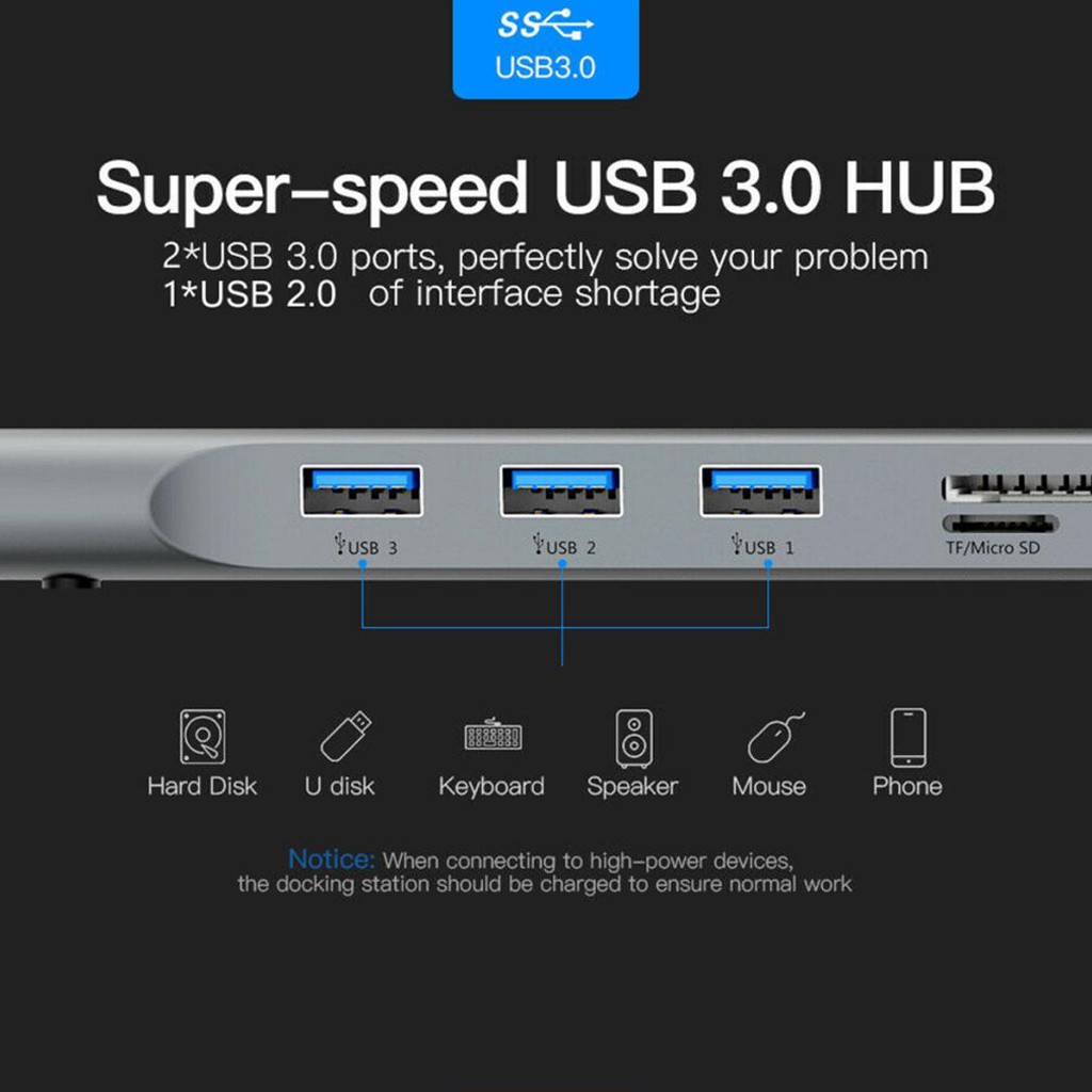 10 trong 1 HUB 4K USB Type C đến USB 3.0 TF HDMI VGA RJ45 Mini DP Docking Station cho MacBook cho Huawei