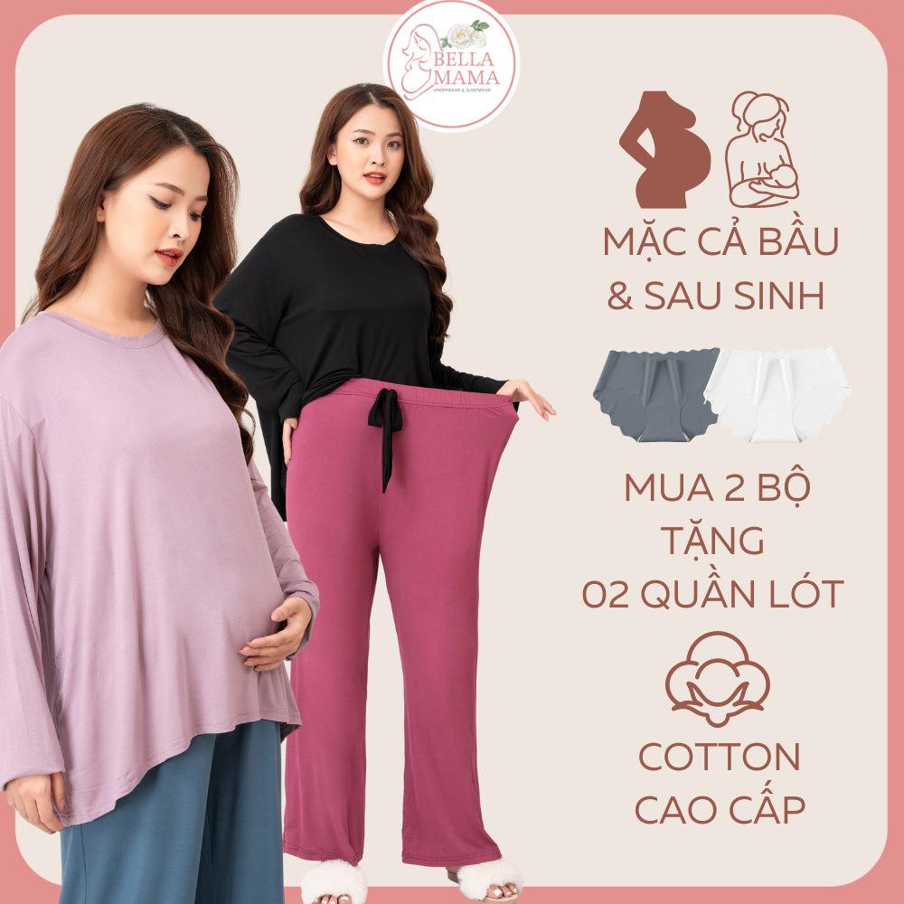 Bộ Bầu Mặc Nhà Và Sau Sinh Đồ Bộ Bà Bầu Ở Cữ Dài Tay Chất Liệu Cotton Cao