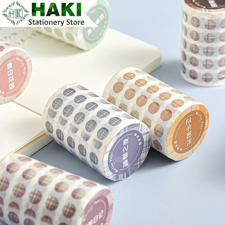 Sticker hình tròn HAKI, cuộn sticker cute trang trí sổ vở dễ thương giá rẻ ST41